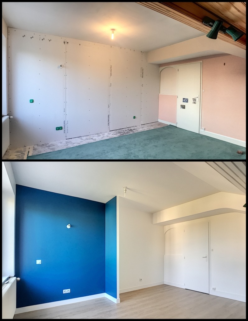 avant après rénovation mur, sol et plafond chambre d'enfant