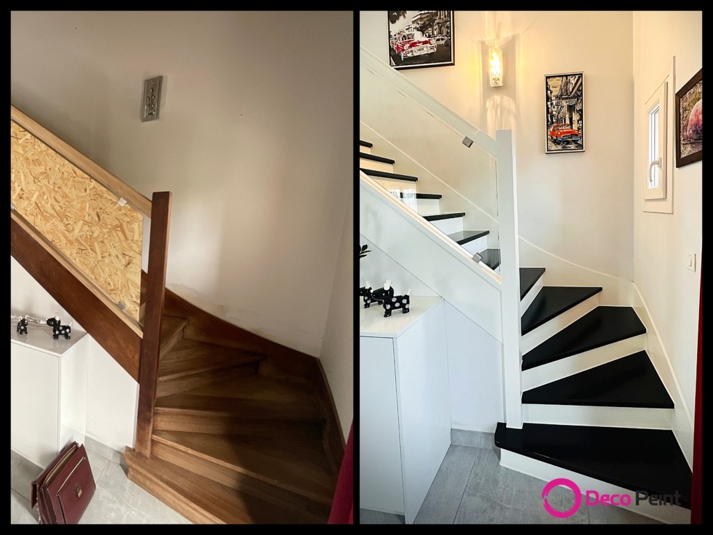 Décapage et rénovation d’un escalier bois en bi-tons sur Orléans by DECOPEINT